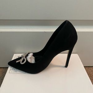 Black Suede Pumps with Bow (Never Worn)